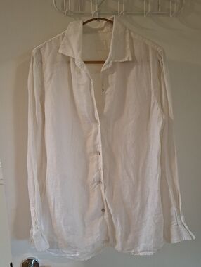 120% Lino Classic Crisp Summer White 100% Linen made in Italy Shirt (Size M)